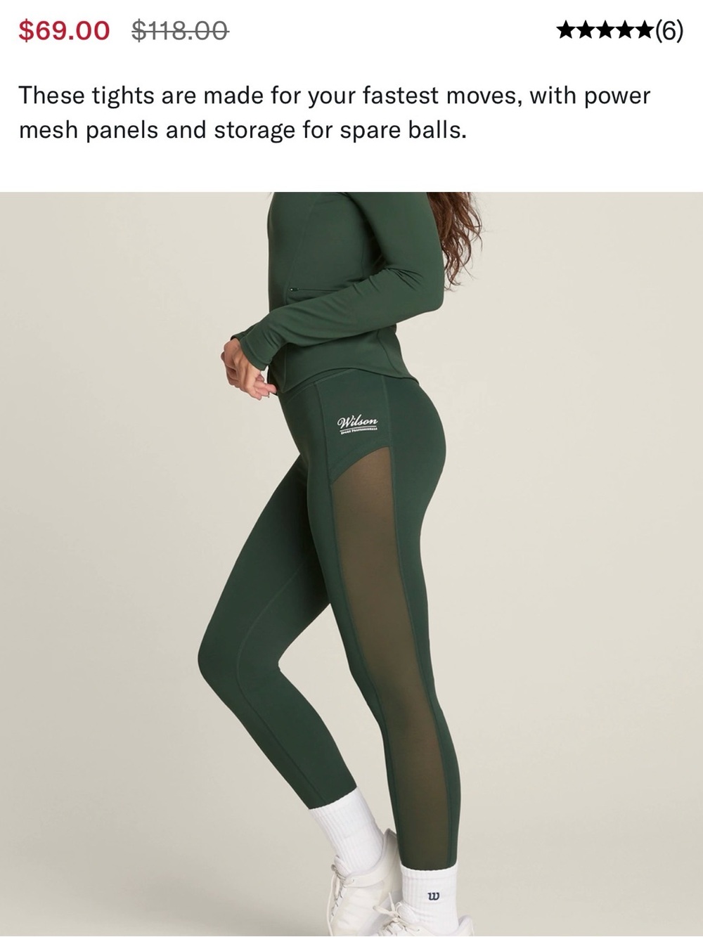 Wilson Deep Green High-Rise Mesh Panel Leggings